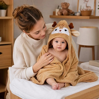 Cape de bain bébé à capuche lion