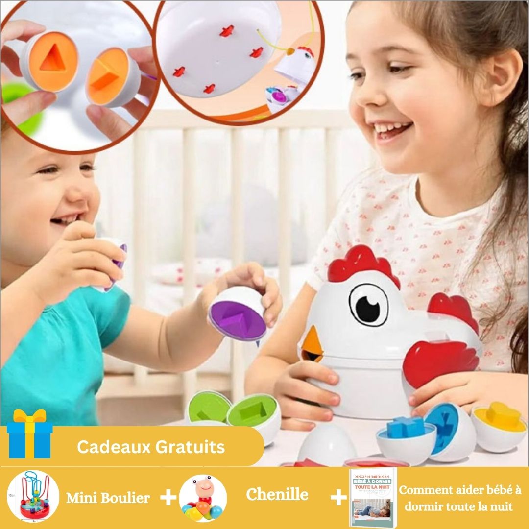 CoccoLearn ™ I Poule avec 12 oeufs -Jouet éducatif et stimulateur cognitif - Gentle Tots